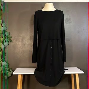 COS knee length dress. Wool bodice and silk bottom. Shirt dress. Uline hemline.